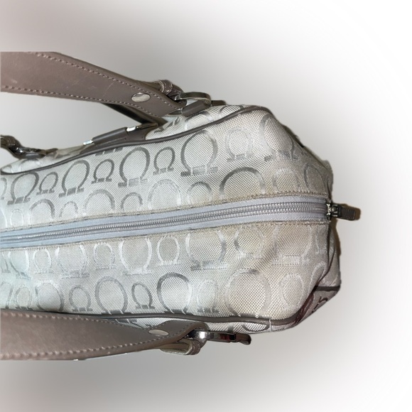 Salvatore Ferragamo AU-21 6841 Gray Signature Logo Canvas Satchel Leather - Picture 4 of 15